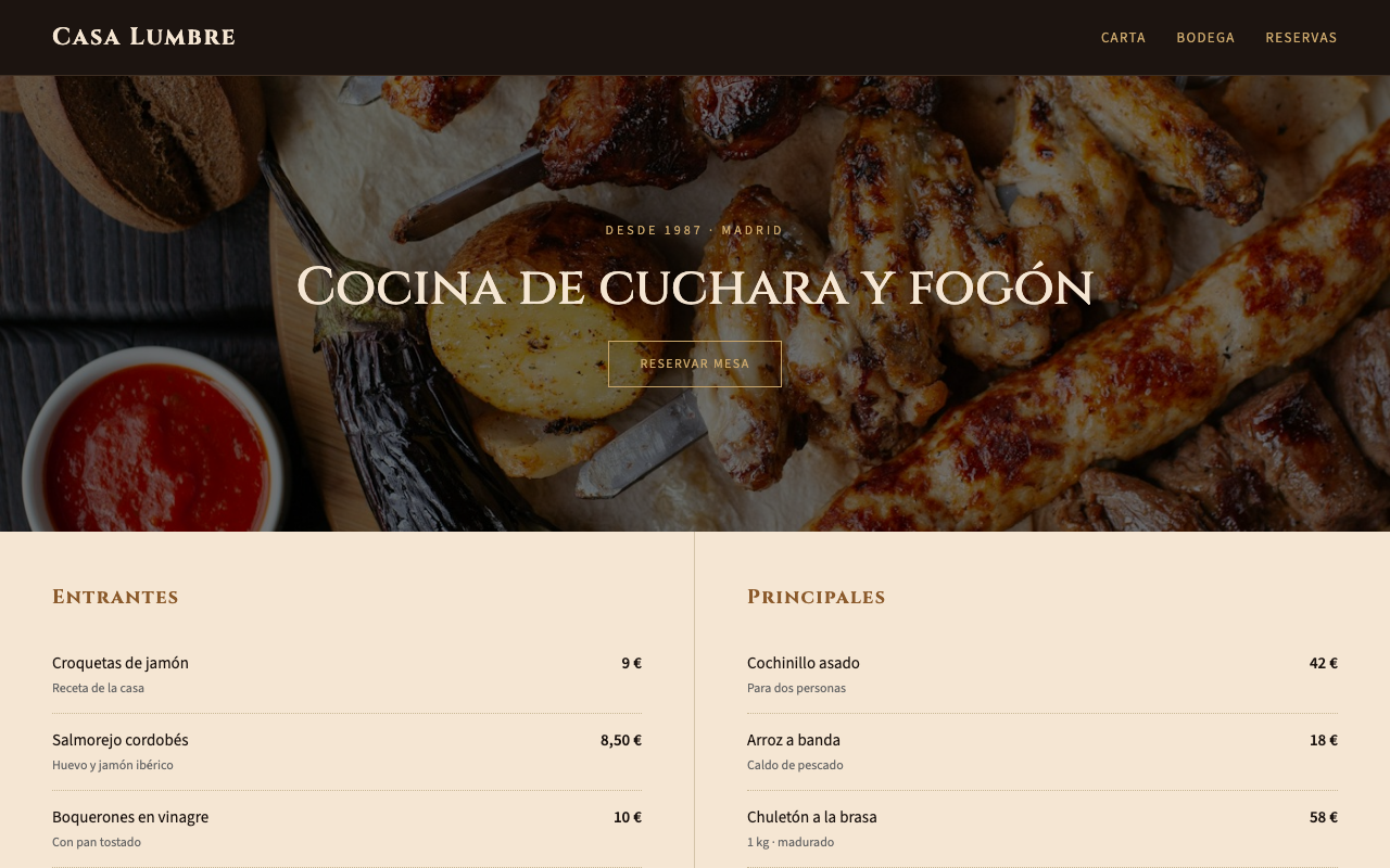 Captura de la web de Casa Lumbre