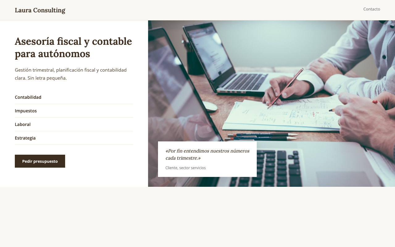 Captura de la web de Laura Consulting