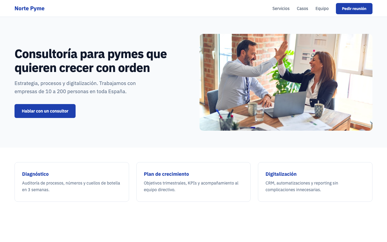 Captura de la web de Norte Pyme