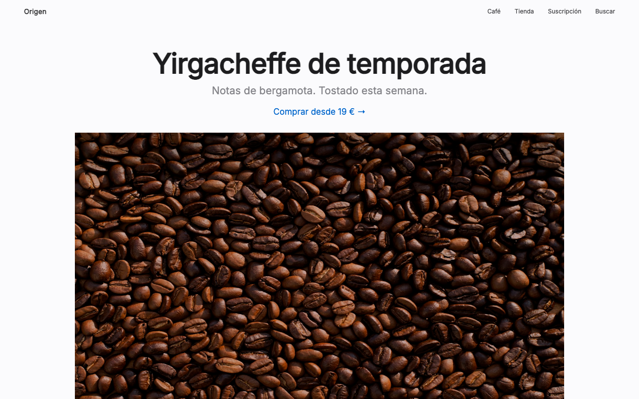 Captura de la web de Origen Café