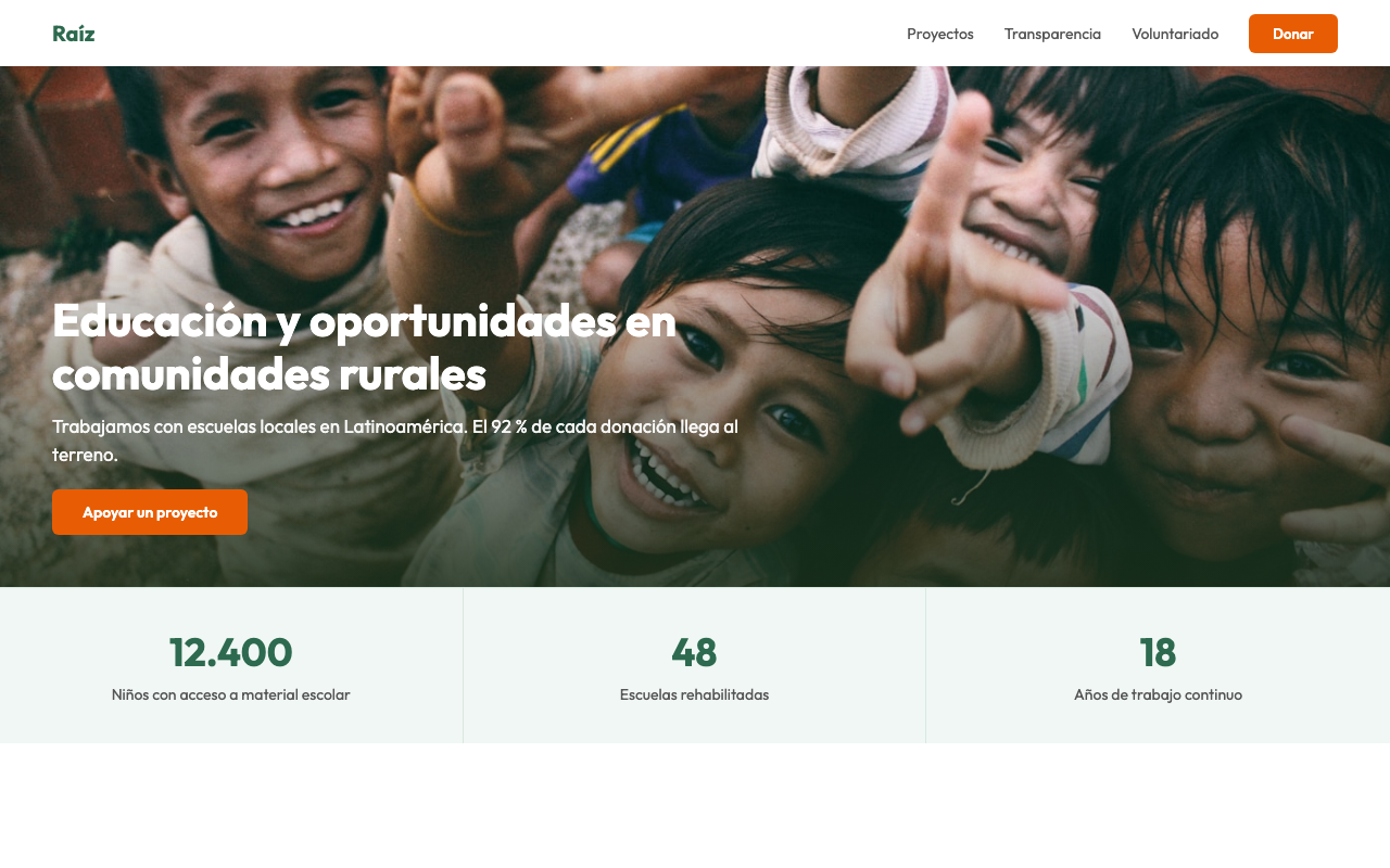 Captura de la web de Raíz