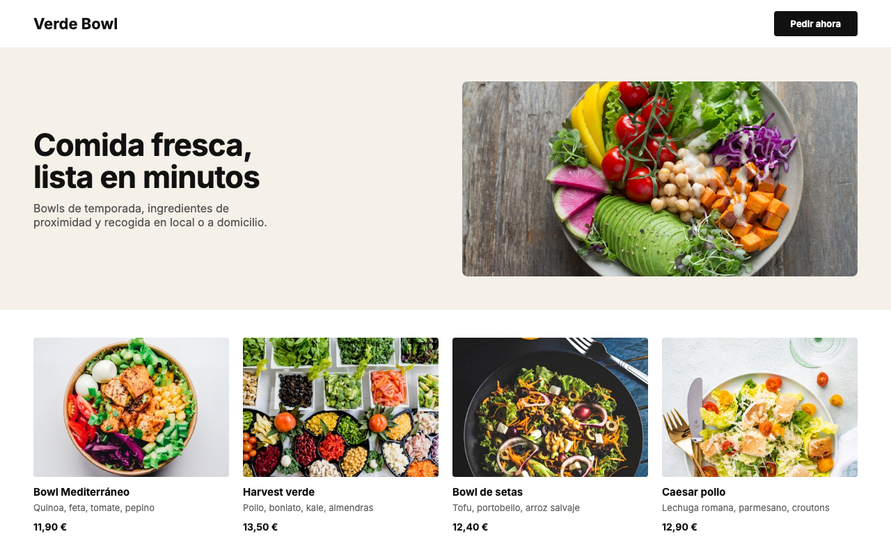Captura de la web de Verde Bowl